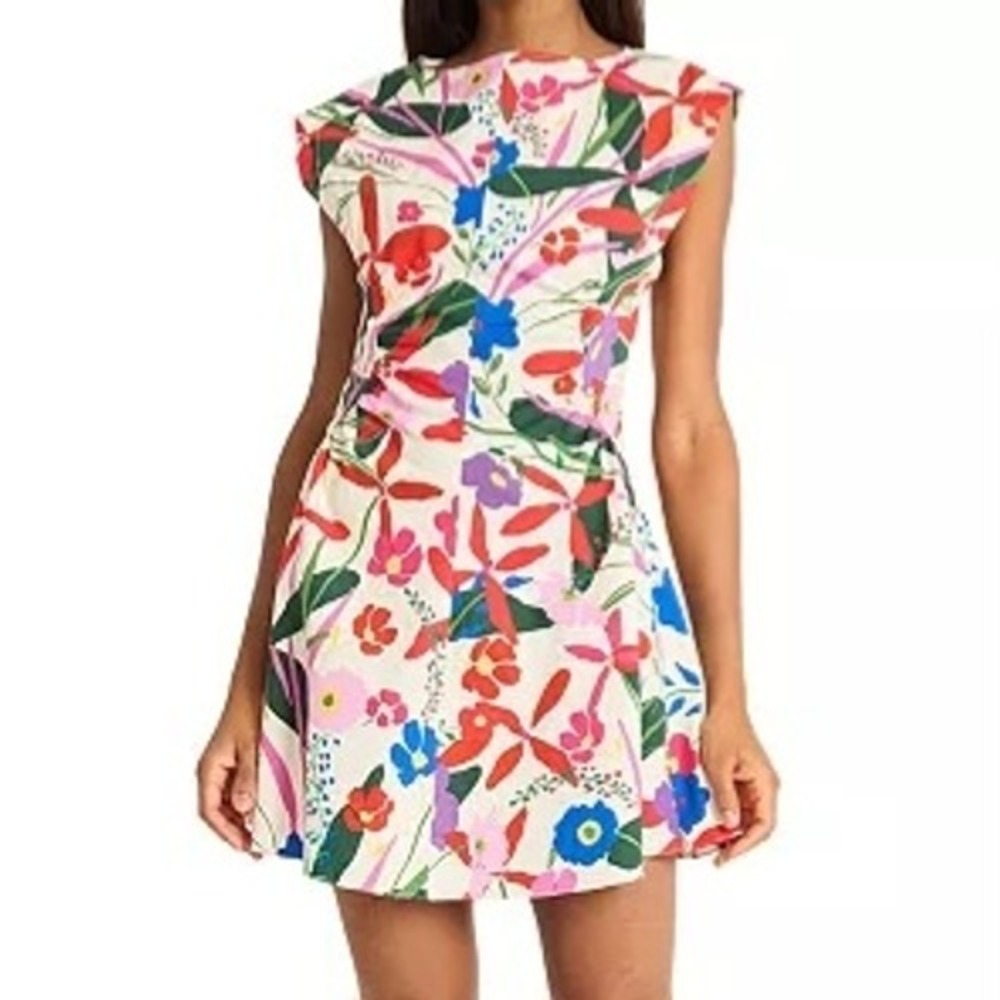 Donna Morgan Extended Shoulder Floral Fit & Flare Mini Dress Womens Size 12 NWT